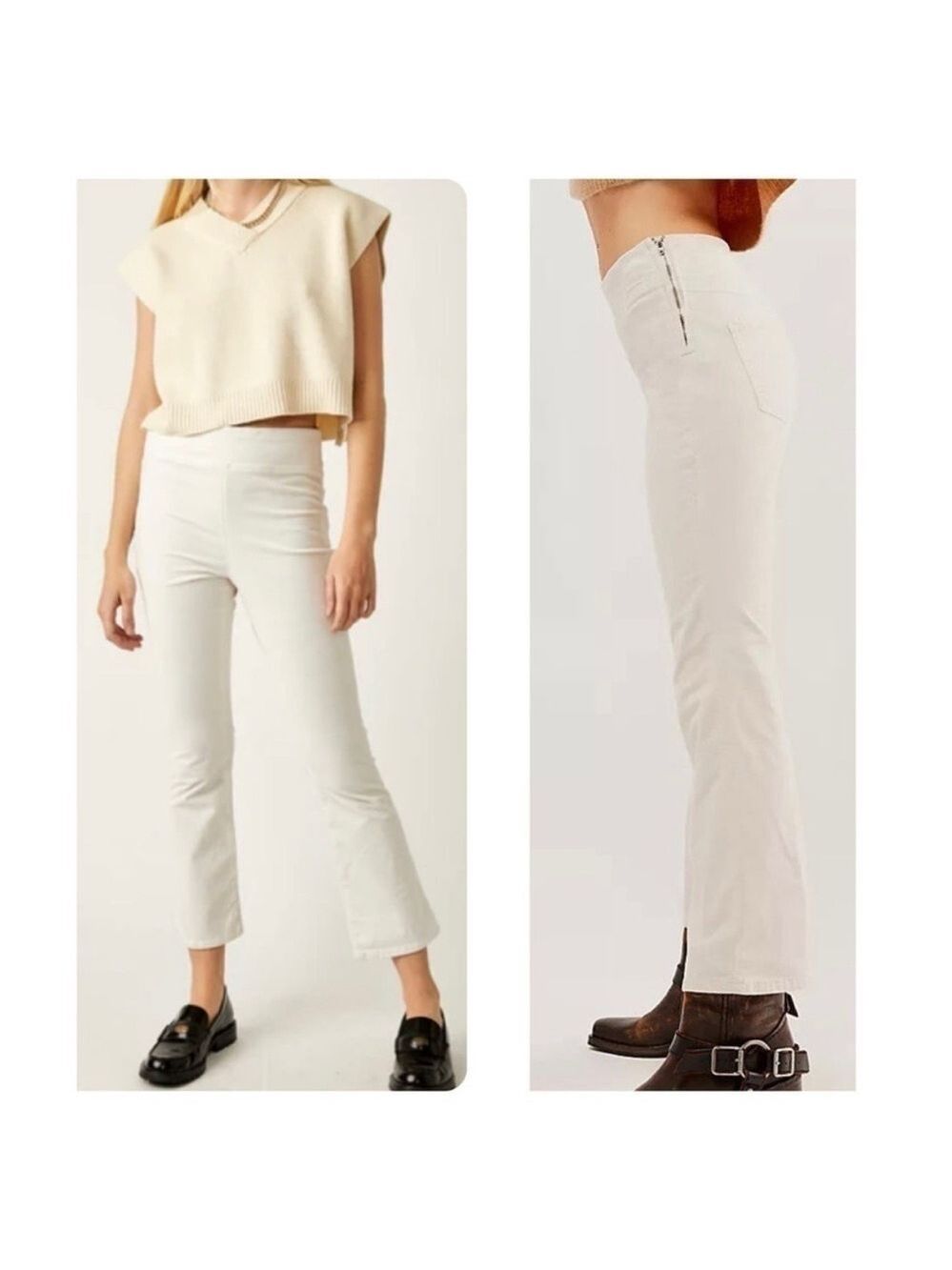 FREE PEOPLE In My Feelings Velvet Crop Slim Flare Pants in Seasalt Size Medium
